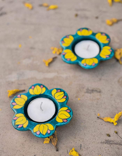 Blue Pottery T-Holder Set Of 2 Pcs.